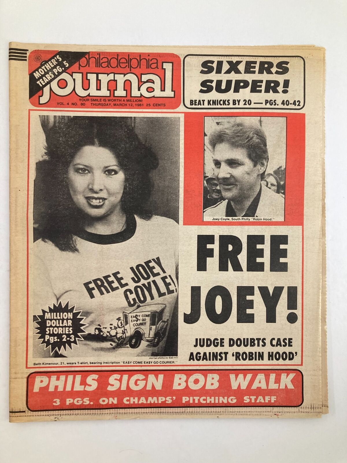 Philadelphia Journal Tabloid March 12 1981 Vol 4 #80 Joey Coyle, Beth Kimenour