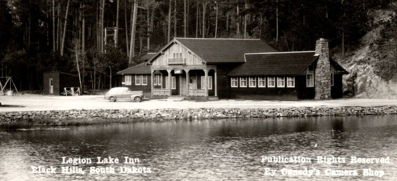 RPPC Legion Lake Inn BLACK HILLS SD Classic Car Cafe VINTAGE Real Photo Postcard