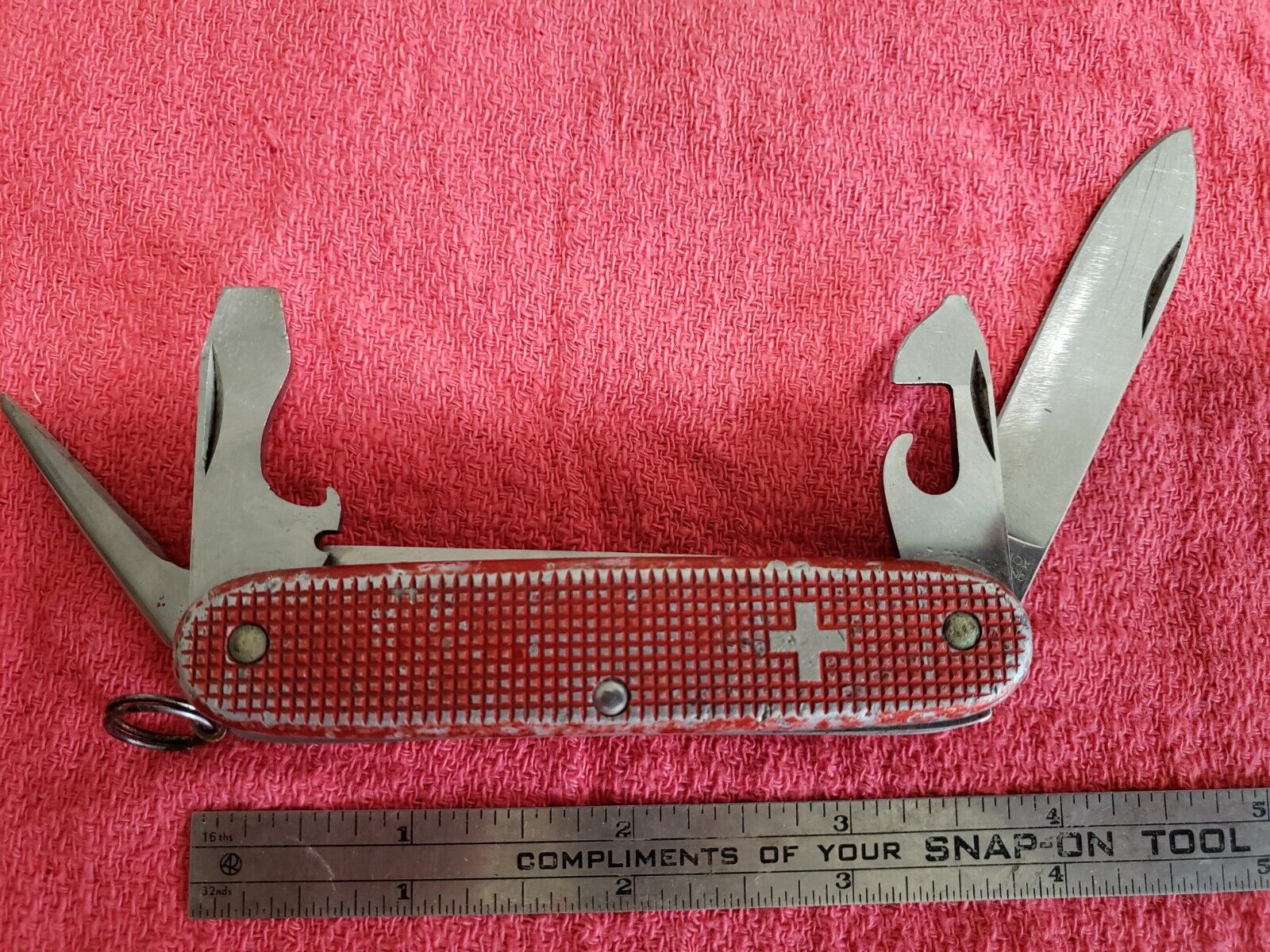 Vintage Victorinox Pioneer Red Alox Old Cross Swiss Army Knife - Aluminum Covers