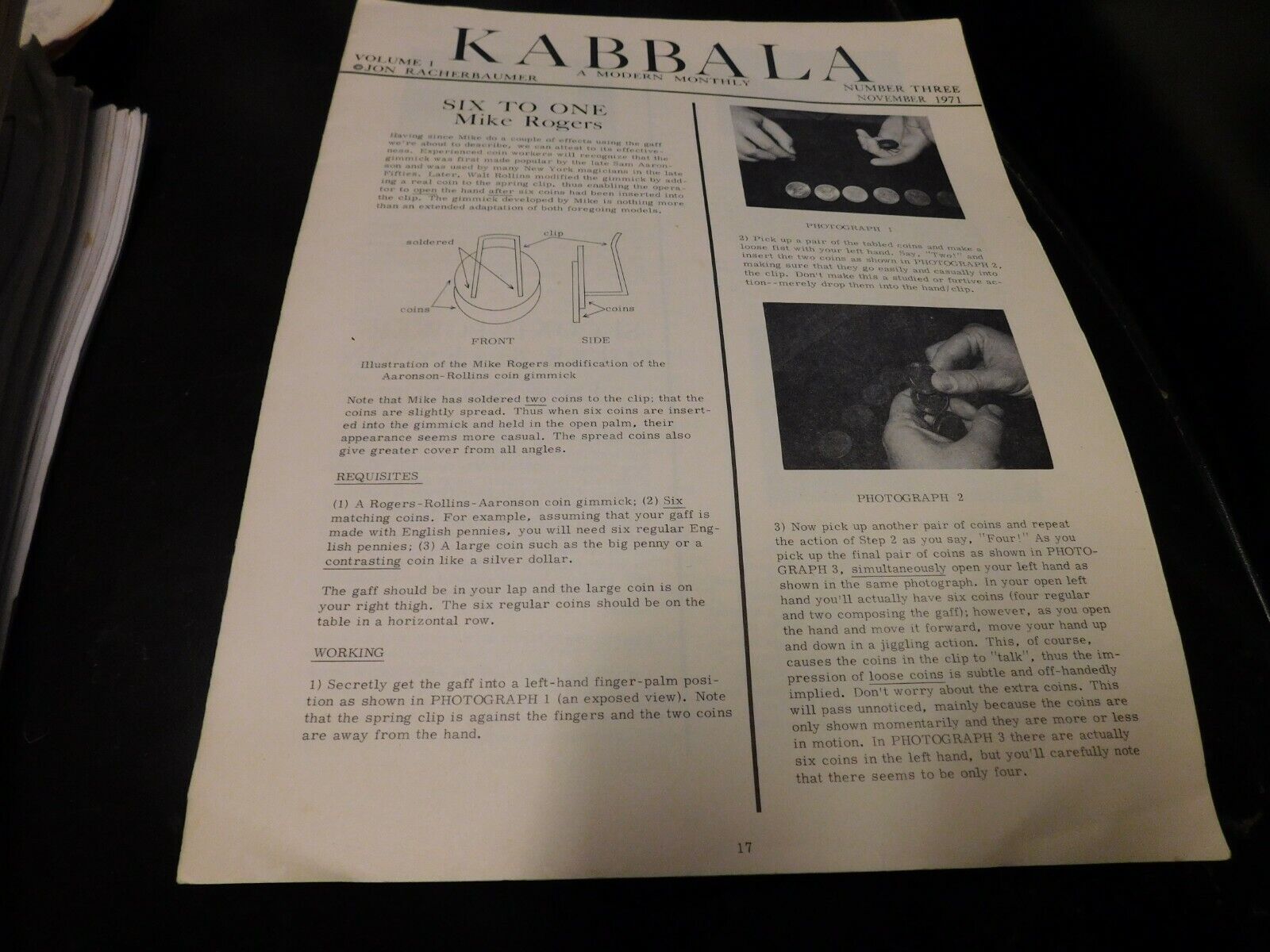Kabbala Magic Magazine Newsletter November 1971 Mike Rogers
