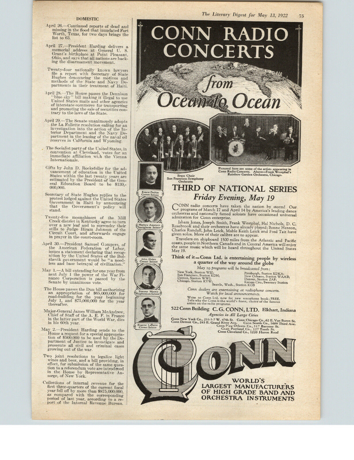1922 Paper Ad Conn Concerts San Francisco Symphony Rainbow Garden Orchestra