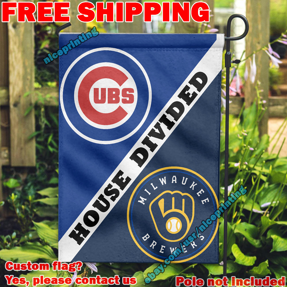 Chicago Cubs vs. Milwaukee Brewers House Divided Garden Flag 12x18\
