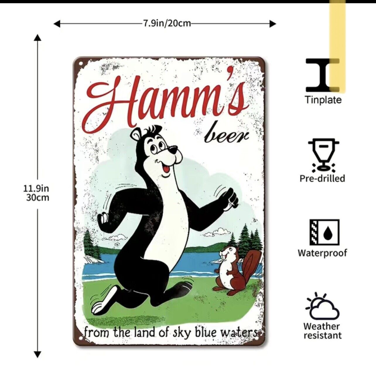 Hamms Beer Bear The Land of Sky Blue waters Tin Sign 8\