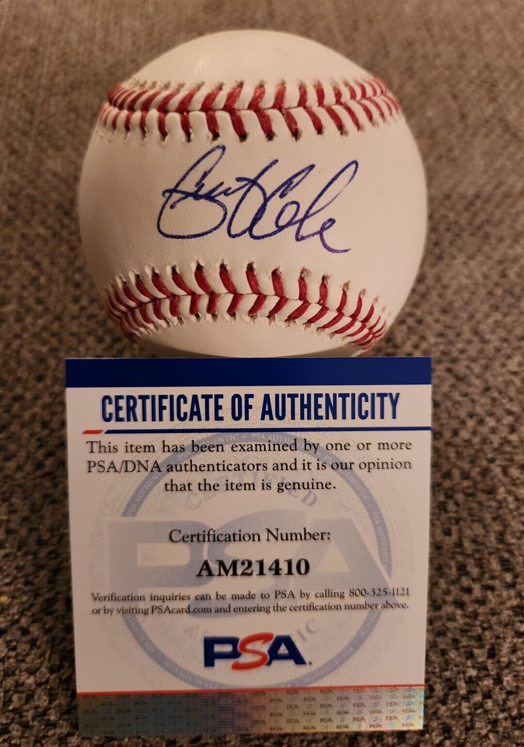GERRIT COLE SIGNED MLB OFFICIAL BASEBALL NY YANKEES PSADNA AUTHENTICATED#AM21410