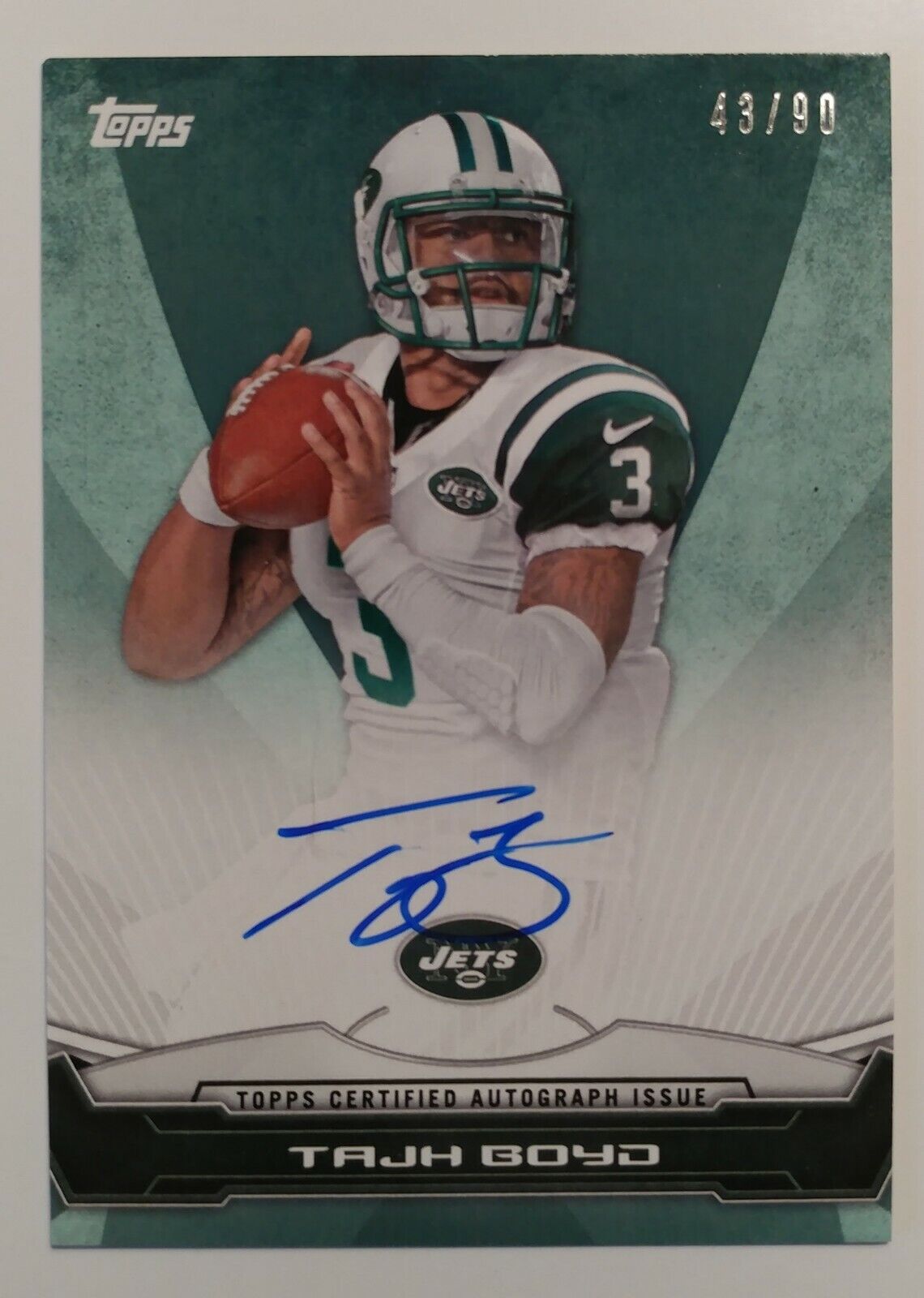 2014 Topps ROOKIE Premiere BLUE ON CARD AUTO TAJH BOYD #RPA-TO 43/90 JETS