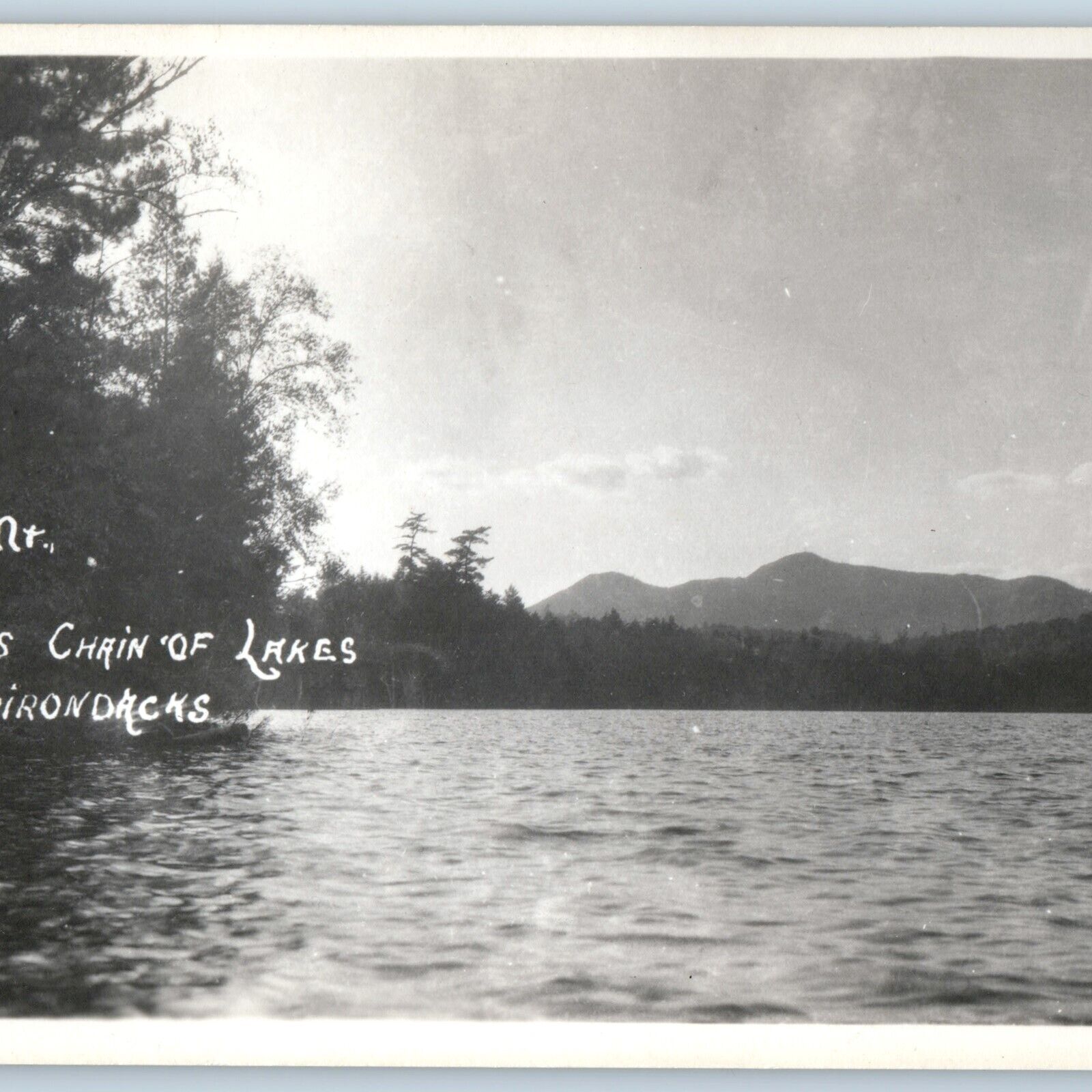 c1940s Adirondacks NY RPPC St. Regis Mountain Saranac Lake Chain Real Photo A193