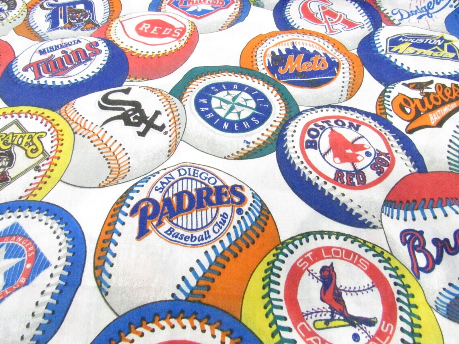 Vintage 90's MLB Twin Flat Sheet Pillowcase Baseball Logo Print AL NL BiBB