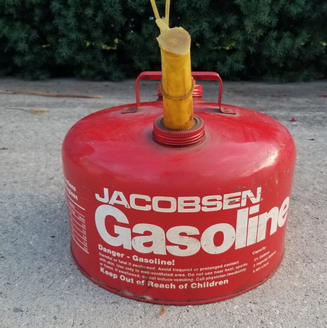 Vintage JACOBSEN 2 1/2 Gallon Metal Gasoline Can Gas Oil Lawn Tractor Outboard