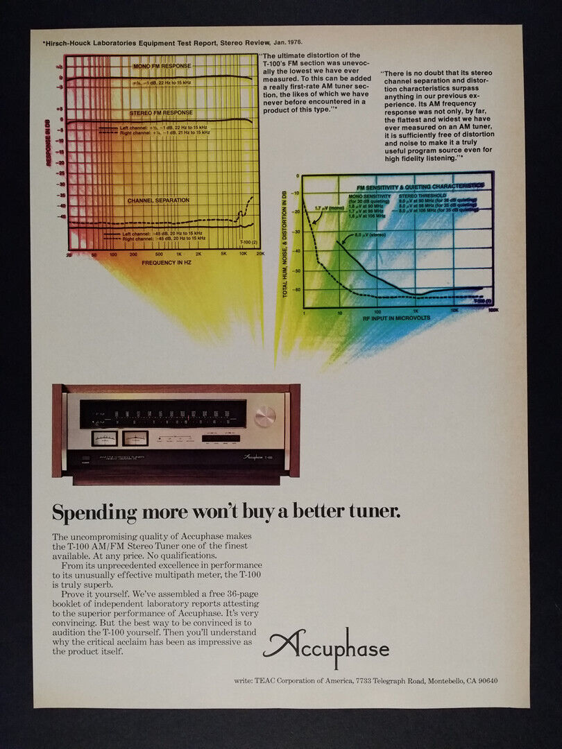 1976 Accuphase T-100 Stereo Tuner vintage print Ad