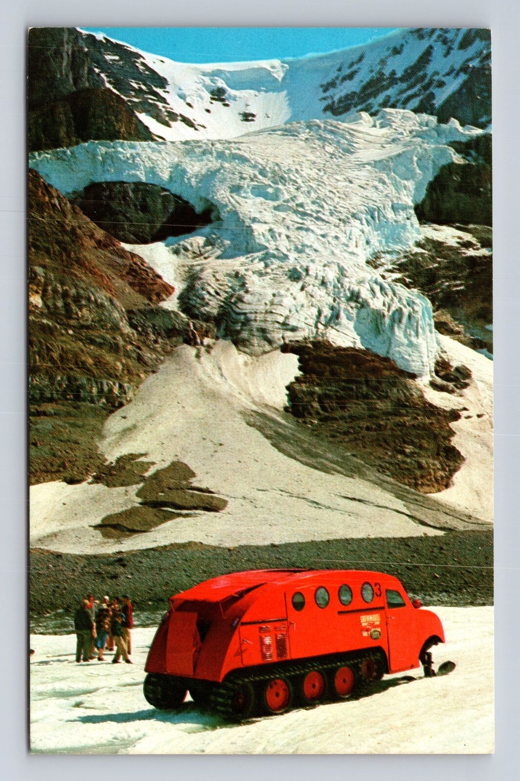 Athabasca Glacier Alberta-Canada, Andromeda Ice Fall Snowmobile Vintage Postcard