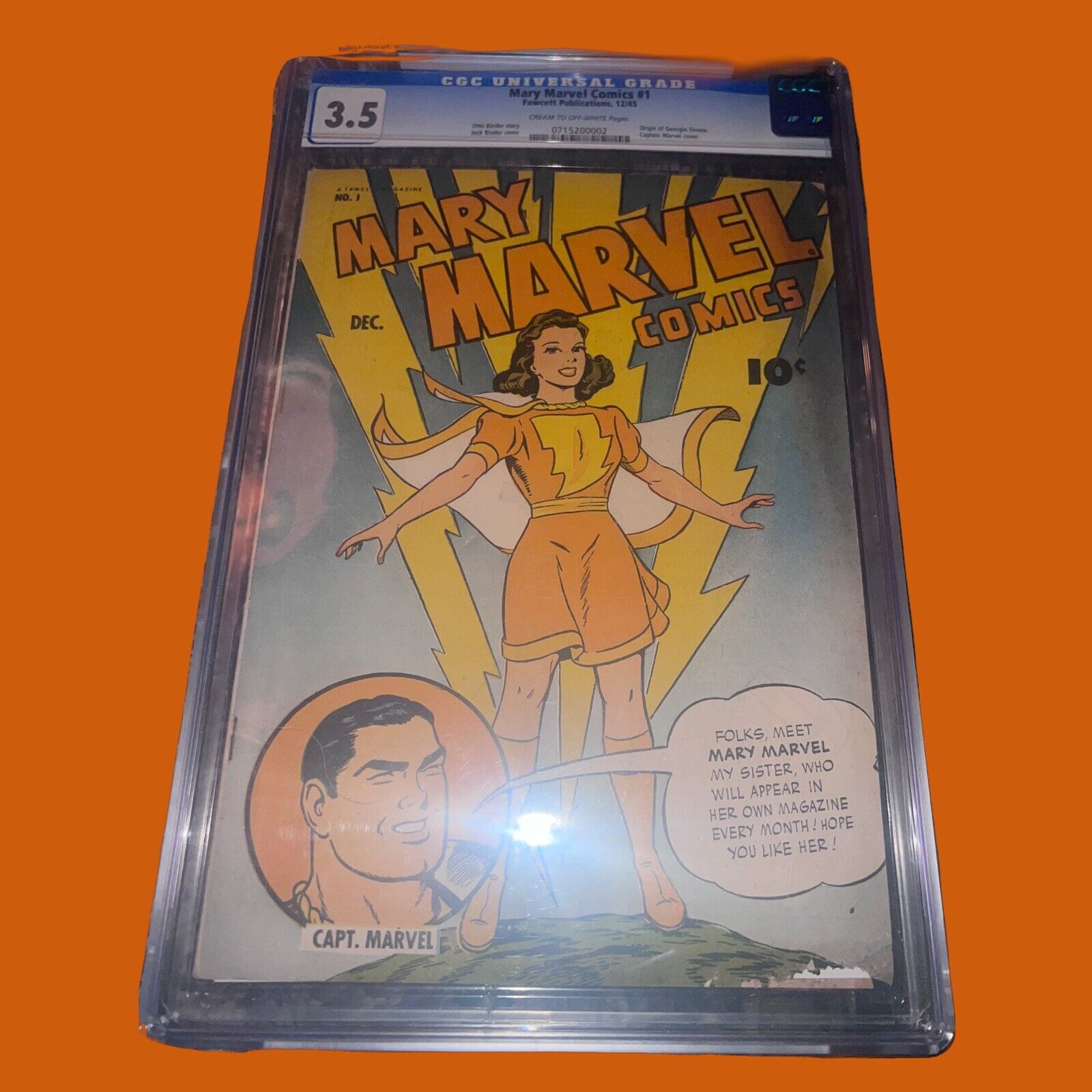 Mary Marvel 1 CGC 3.5 (Mega Key- First Solo- 1945) +watch+magnet- New Shazam