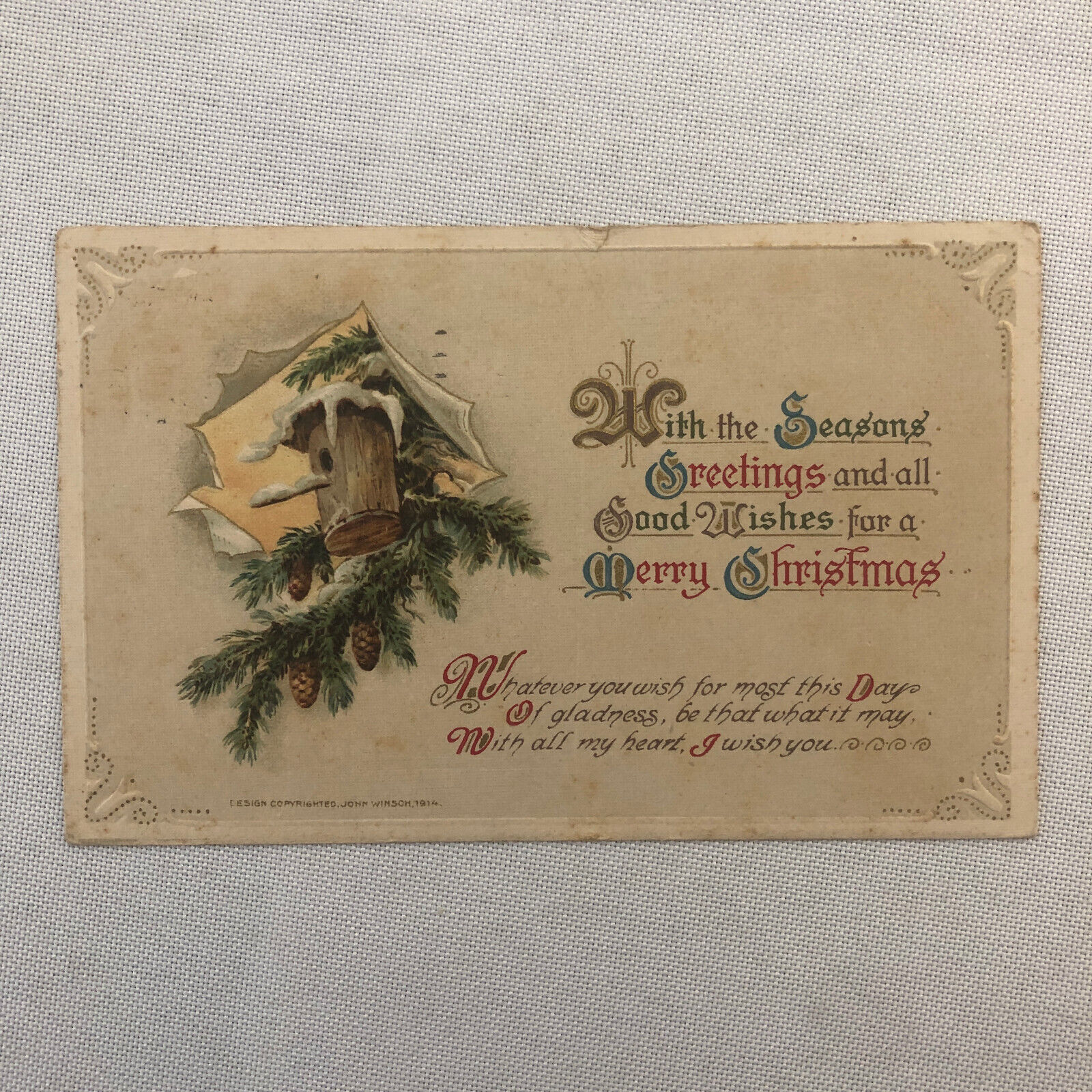 Christmas Postcard Post Card Vintage Antique John Winsch 1914 1916 Postmark