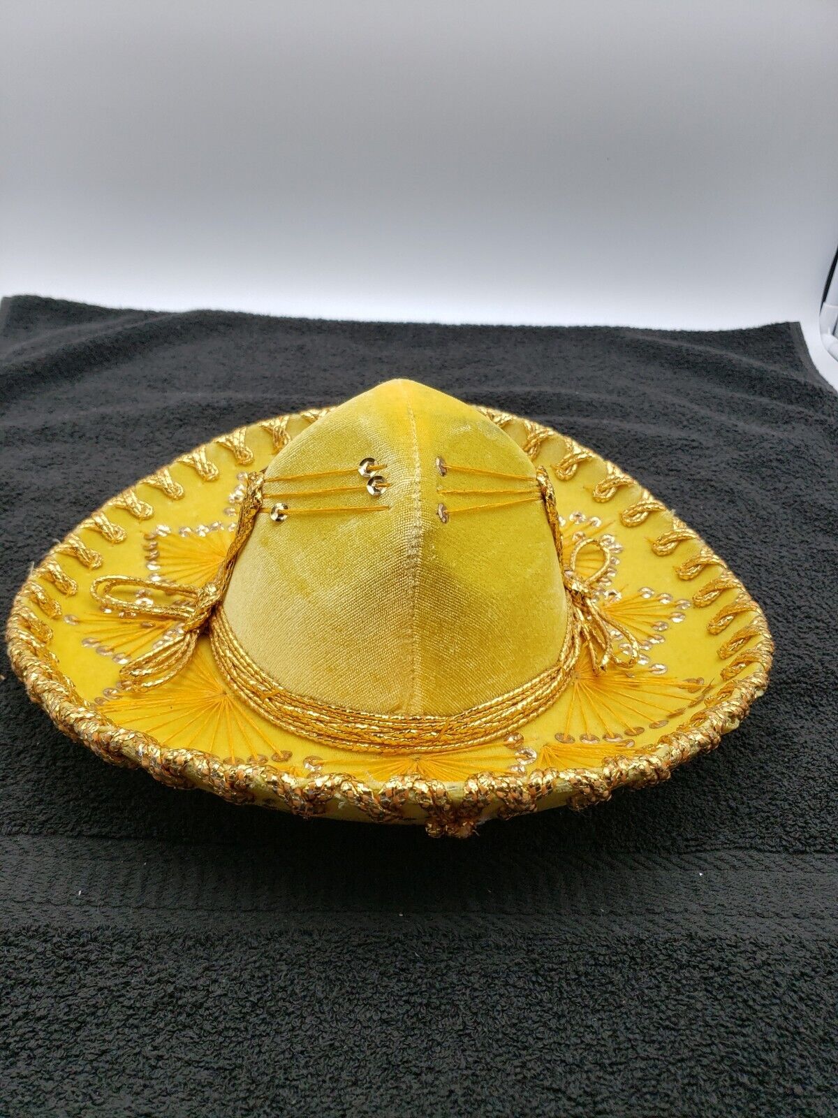 Authentic YOUTH SALAZAR YEPEZ Mexican Sombrero Hat Yellow Velvet