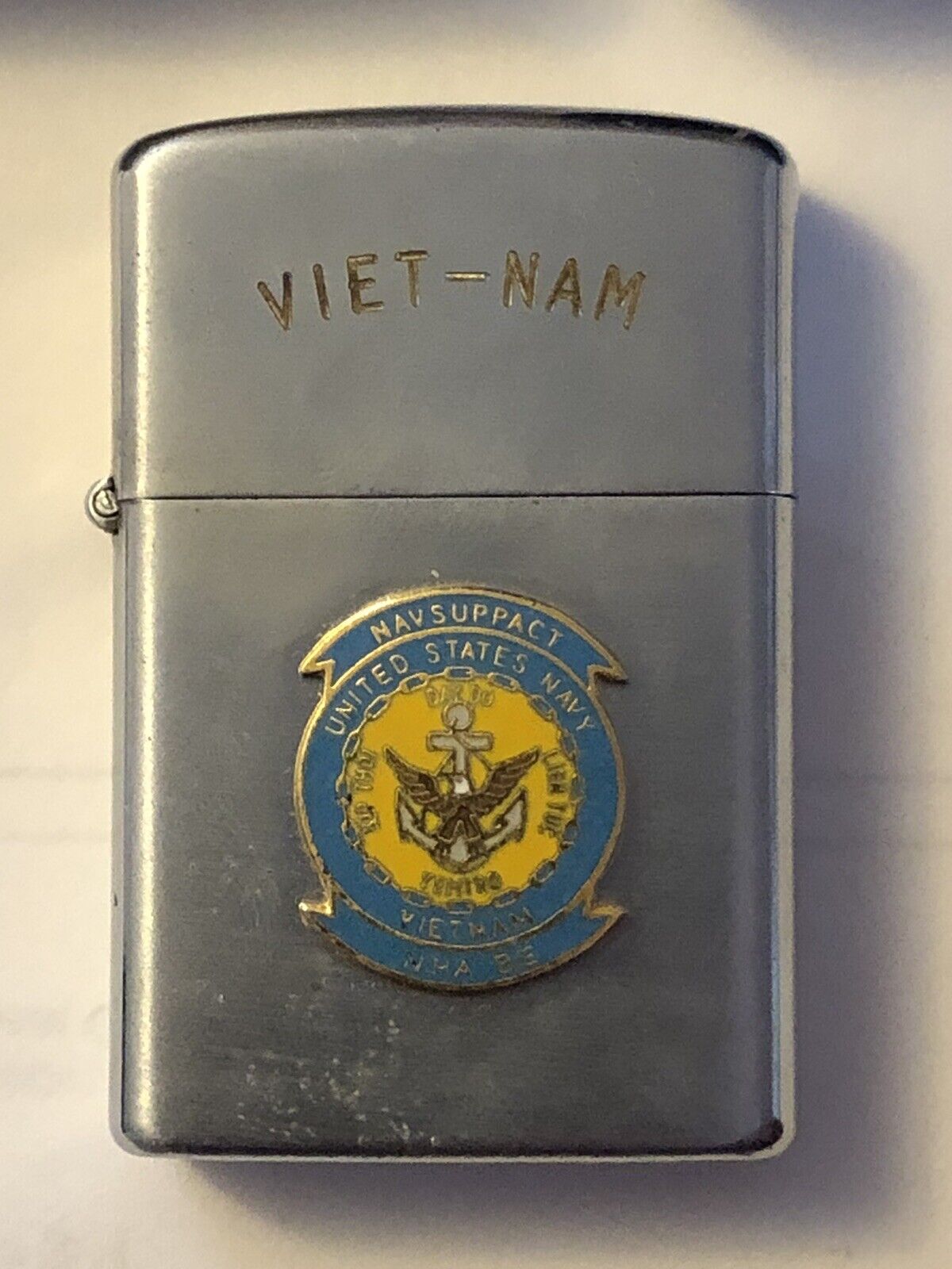 Vintage Vulcan Lighter. Navy NAVSUPPACT Nha Be. Brown water Navy With Box