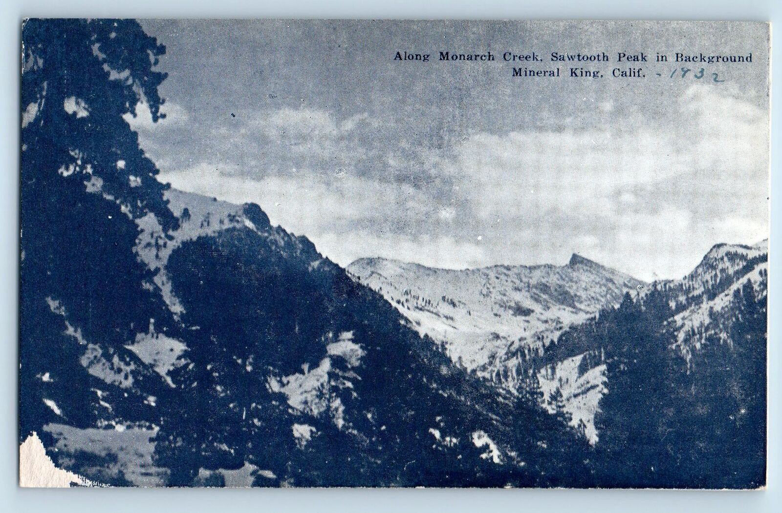 c1932 Monarch Creek Sawtooth Peak Snowcapped Mineral King California CA Postcard