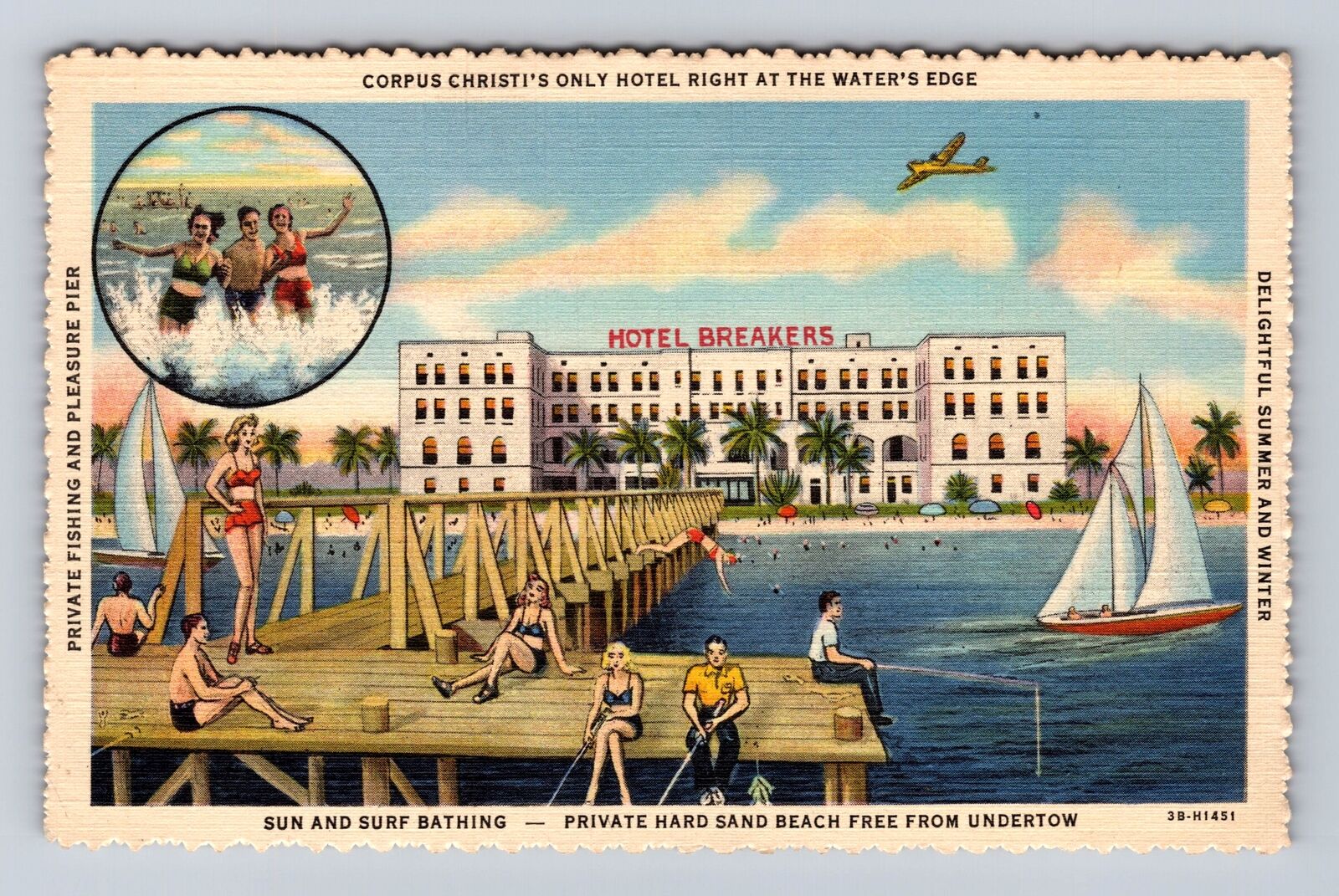 Corpus Christi TX-Texas, Hotel Breakers Advertising, Antique, Vintage Postcard