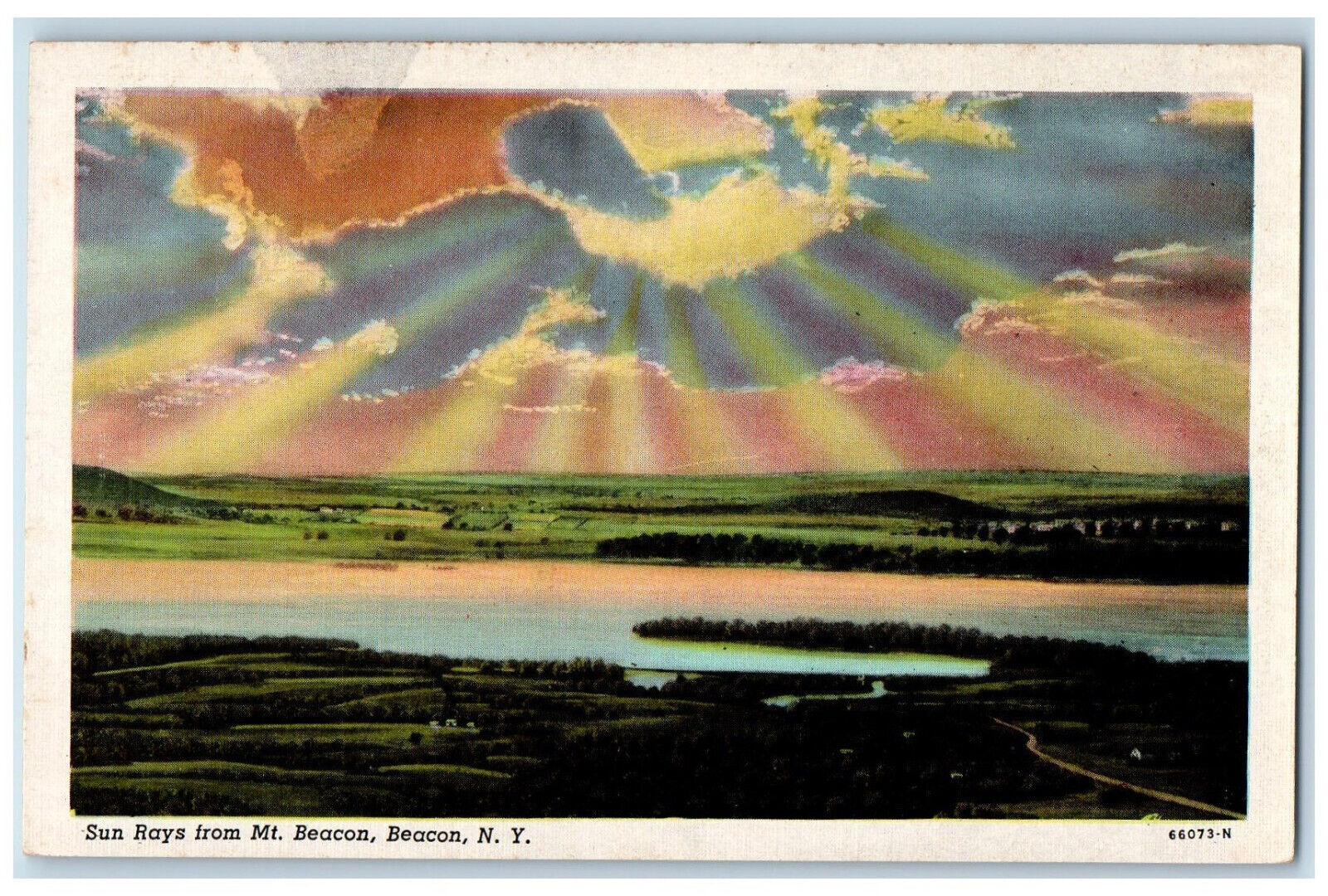 c1950\'s Sun Rays from Mt. Beacon Beacon New York NY Vintage Unposted Postcard