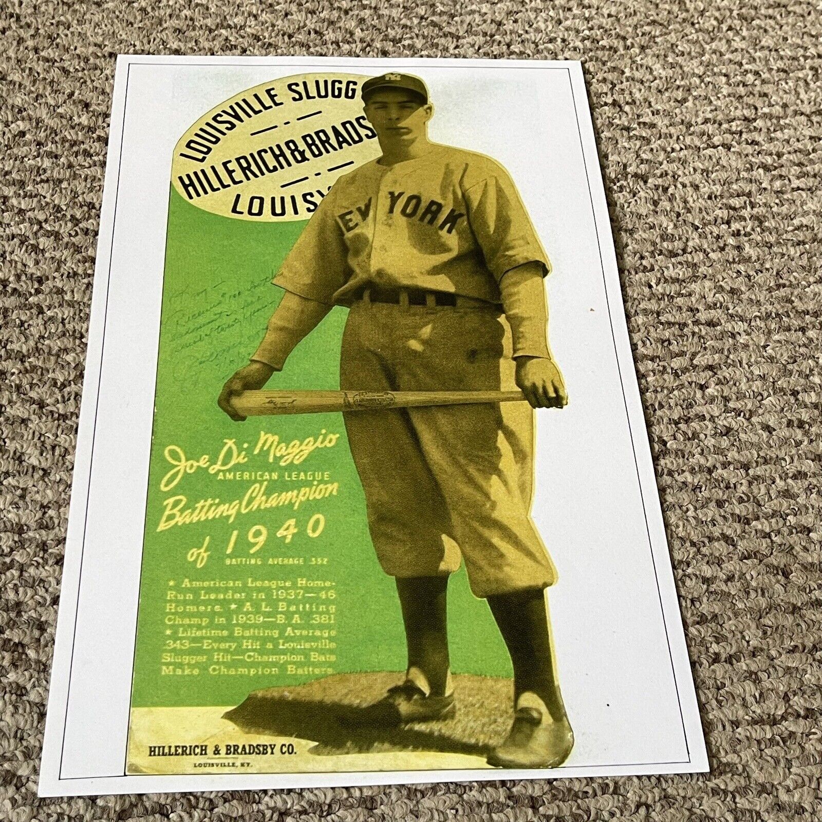 Joe Dimaggio Louisville Slugger 1940 Poster 11 x 17 (266)