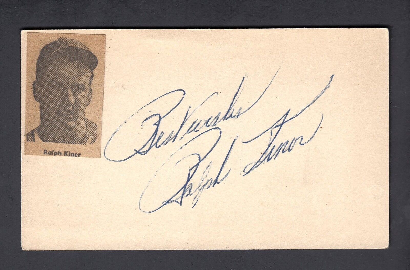 Ralph Kiner Vintage Autographed 3x5 index card with small photo Ready for Frame