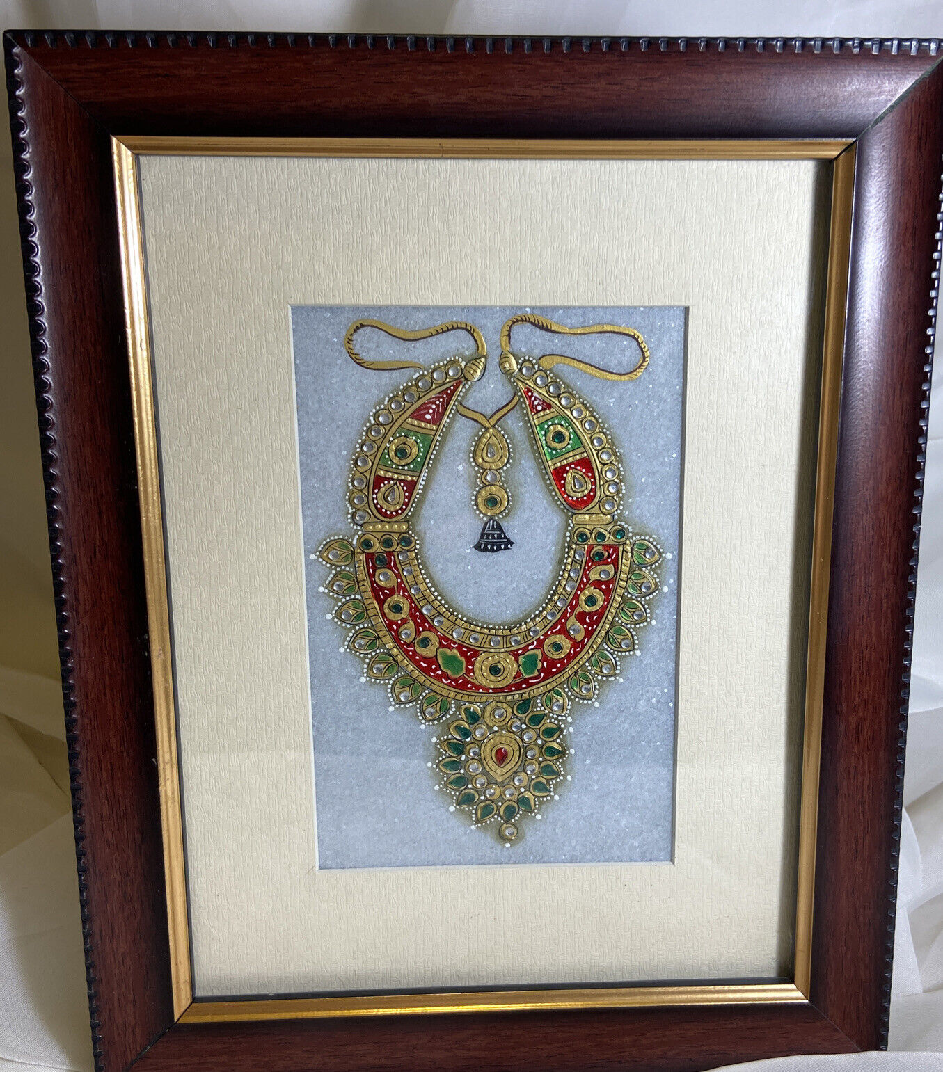 Meenakari Embossed 3D Art on Marble-Framed Ethnic Indian Necklace Art Hand Made