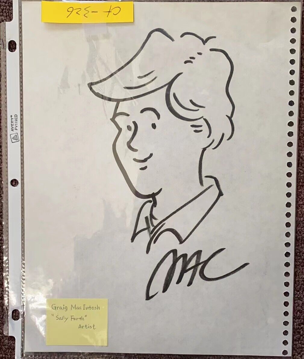 GRAIG MACINTOSH Cartoonist REAL Hand Signed  and Drawing Sketch Original 8.5X11