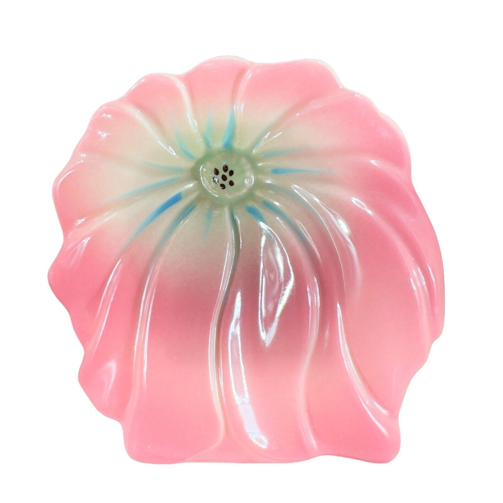 1940s Antique Art Pottery Wall Pocket Ceramic Antique Pink Flower Blossom Vase