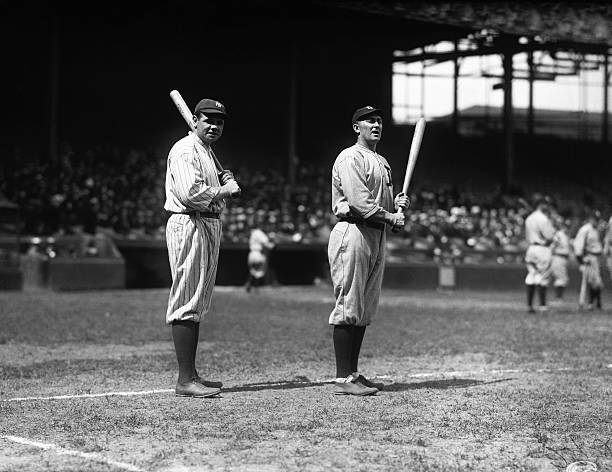 Babe Ruth & Ty Cobb two American League\'s heaviest hitters sta- 1920 Old Photo