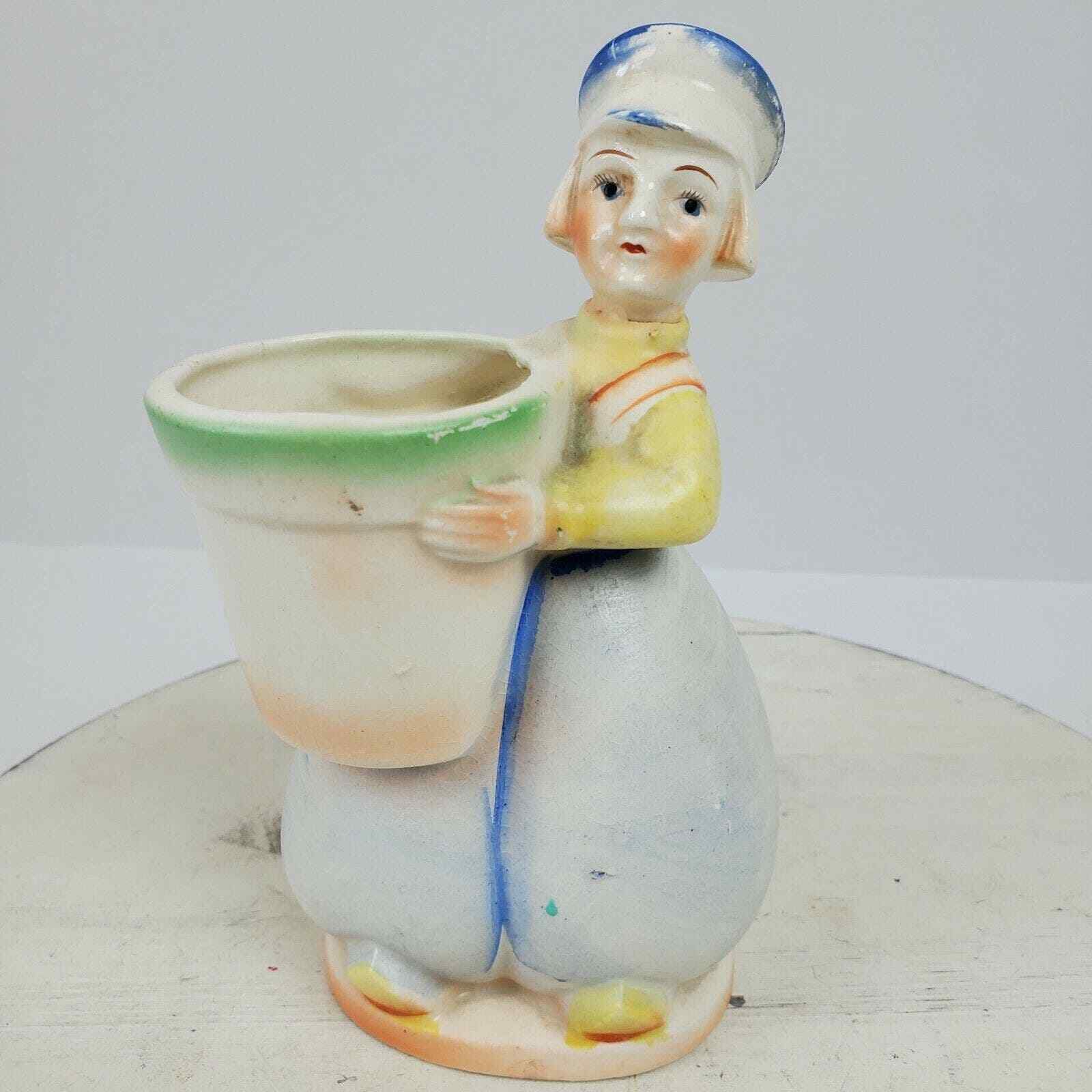 Antique Ceramic Decanter Planter Dutch Boy w/ Balloon Pants 7.25x3.5x2.5 Inch