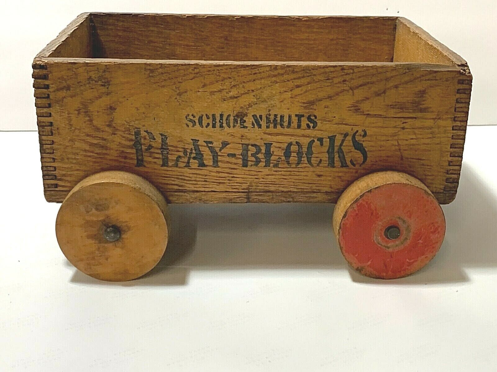 VINTAGE ANTIQUE 1920\'S SCHOENHUT TOY PLAY-BLOCKS WAGON FINGER JOINING AND BLOCKS