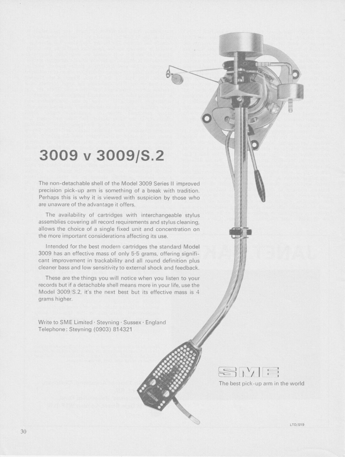 1973 SME 3009 v 3009/S.2 Stereo Turntable Pick Up Arm Vintage Print Ad VG