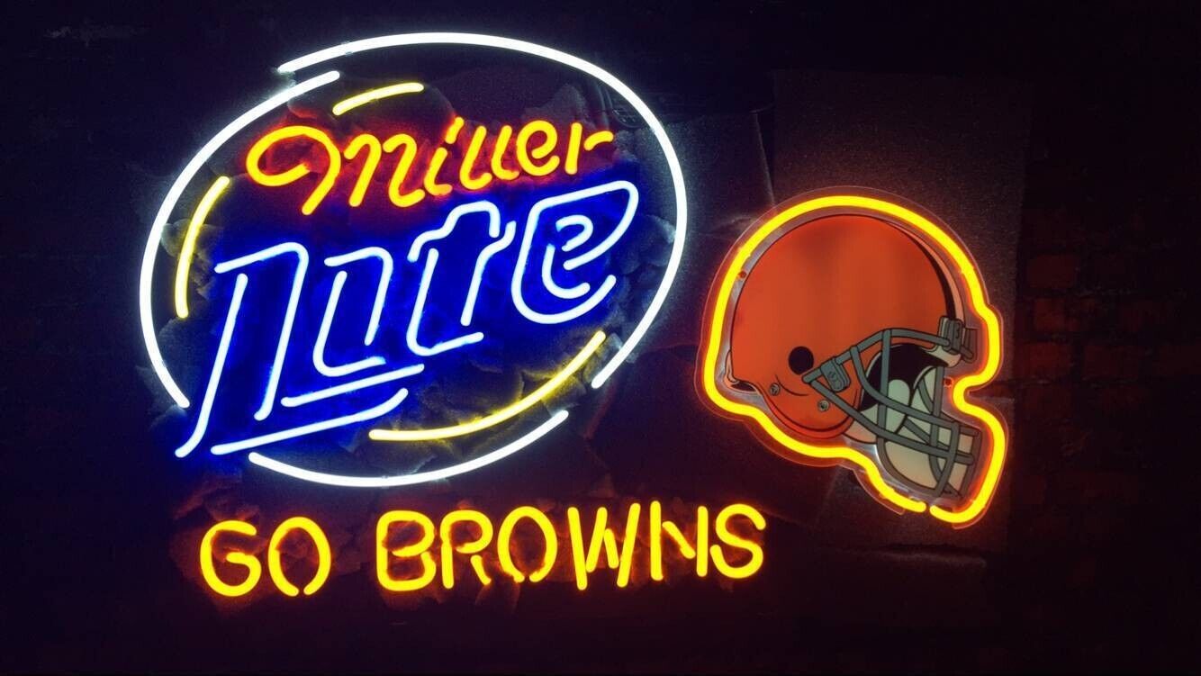 Miller Lite Cleveland Browns Neon Sign 19x15 Lamp Beer Bar Pub Room Wall Decor