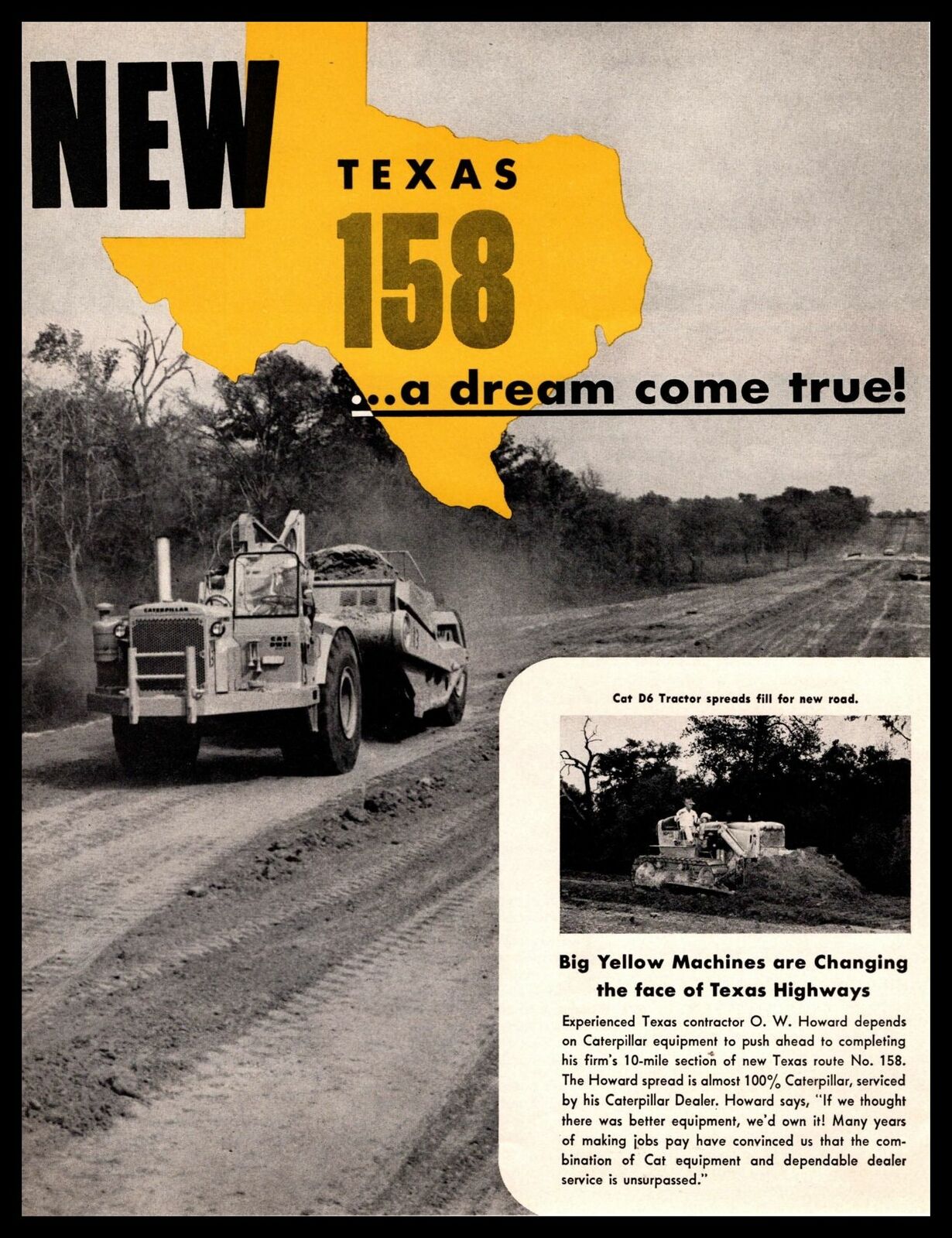 1958 CAT D6 Tractor Texas State Highway 158 Construction Caterpillar Print Ad