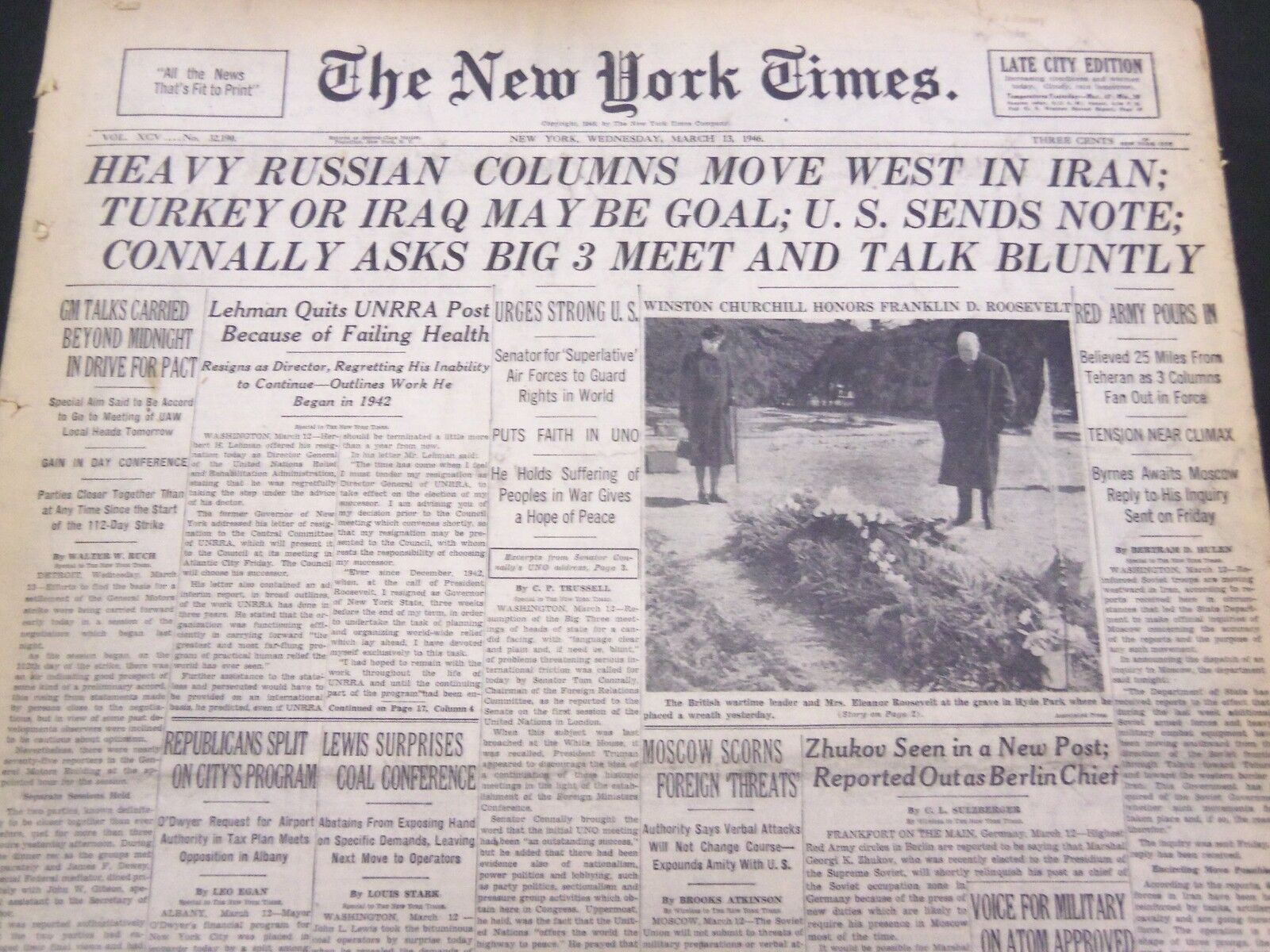 1946 MARCH 13 NEW YORK TIMES - RUSSIAN COLUMNS IN IRAN - NT 4225