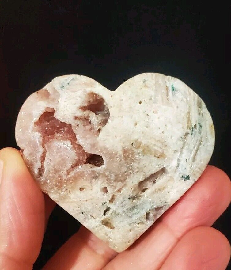 Natural Pink Amethyst Crystal Heart Carving 66g