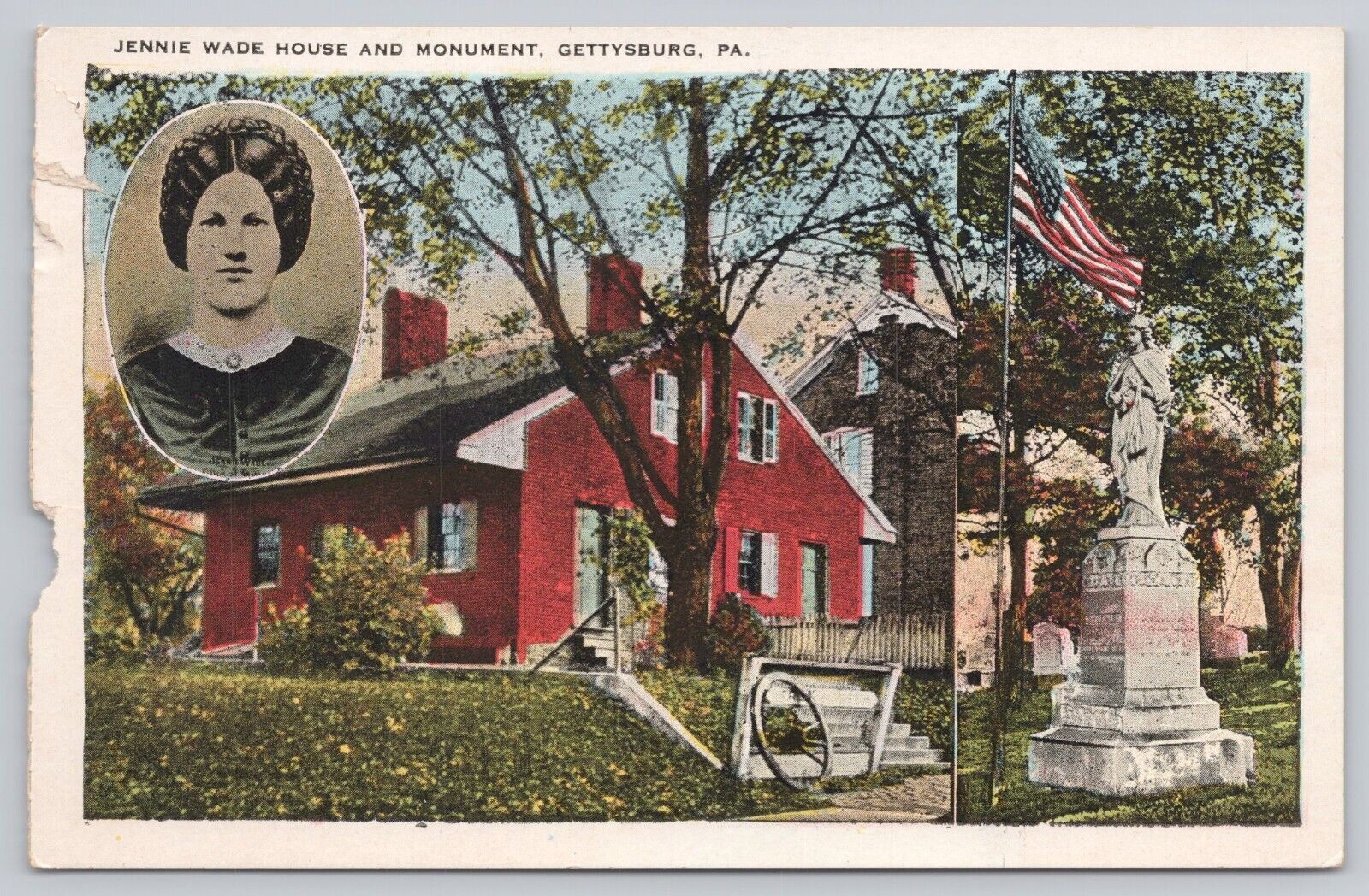 Vtg Post Card Jennie Wade House and Monument, Gettysburg, P.A. B342