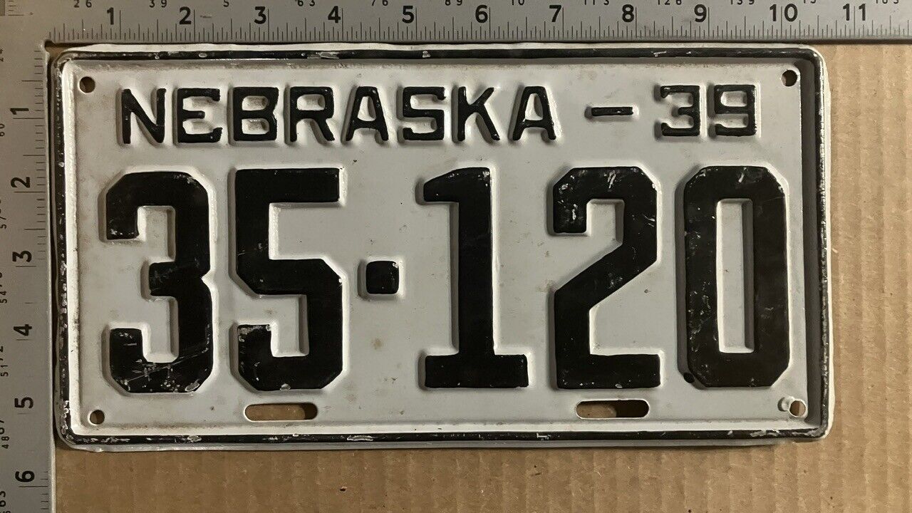 1939 Nebraska license plate 35-120 Dixon Ford Chevy Dodge 13810