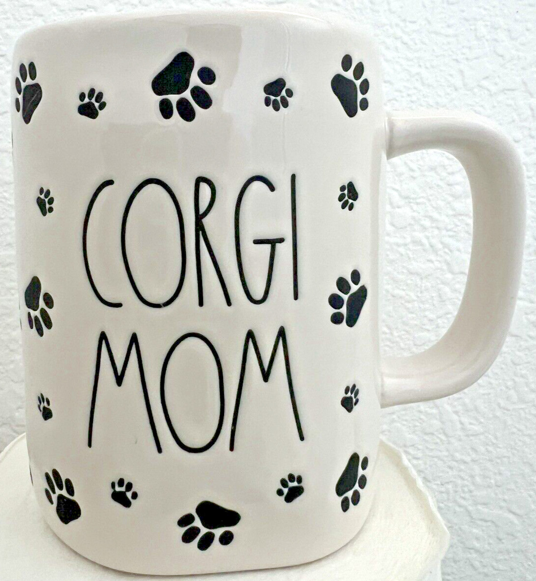 Corgi Mom Ceramic Mug Artisan Collection by Magenta White With Black Paw Print