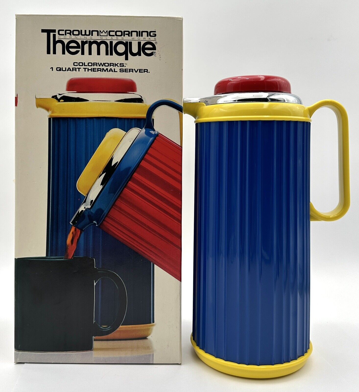 Vintage Thermique Crown Corning Thermos 1 Quart Primary Colors Colorworks 1985