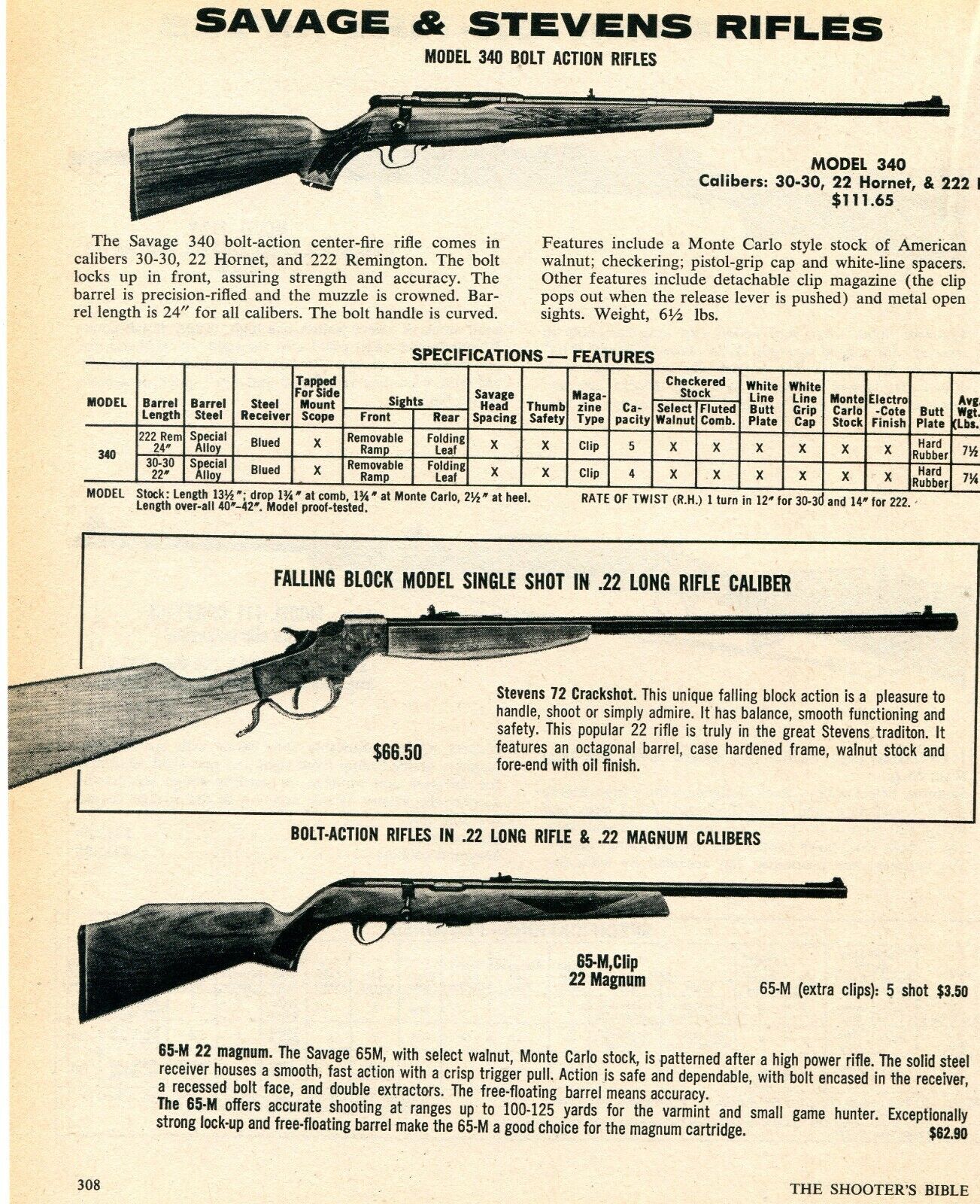 1976 Print Ad of Savage Model 340, 65M & Stevens 72 Crackshot Rifle