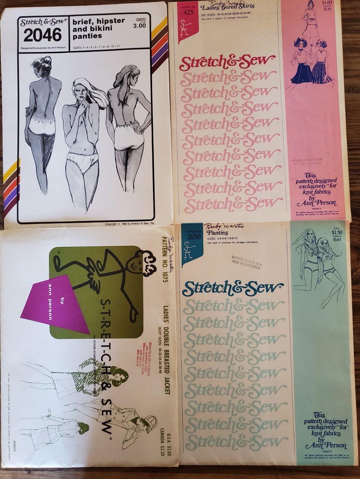 Vintage Sewing Patterns womens lot of 4 Stretch and Sew Panties Skirt Jacket