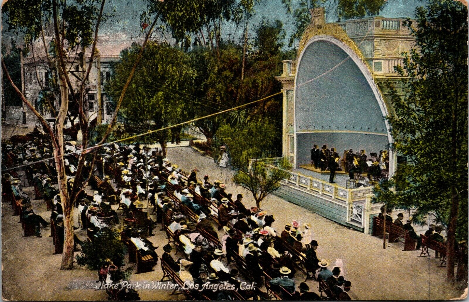 1907-1915 Postcard; Band Stand Westlake Park in Winter Los Angeles CA Posted