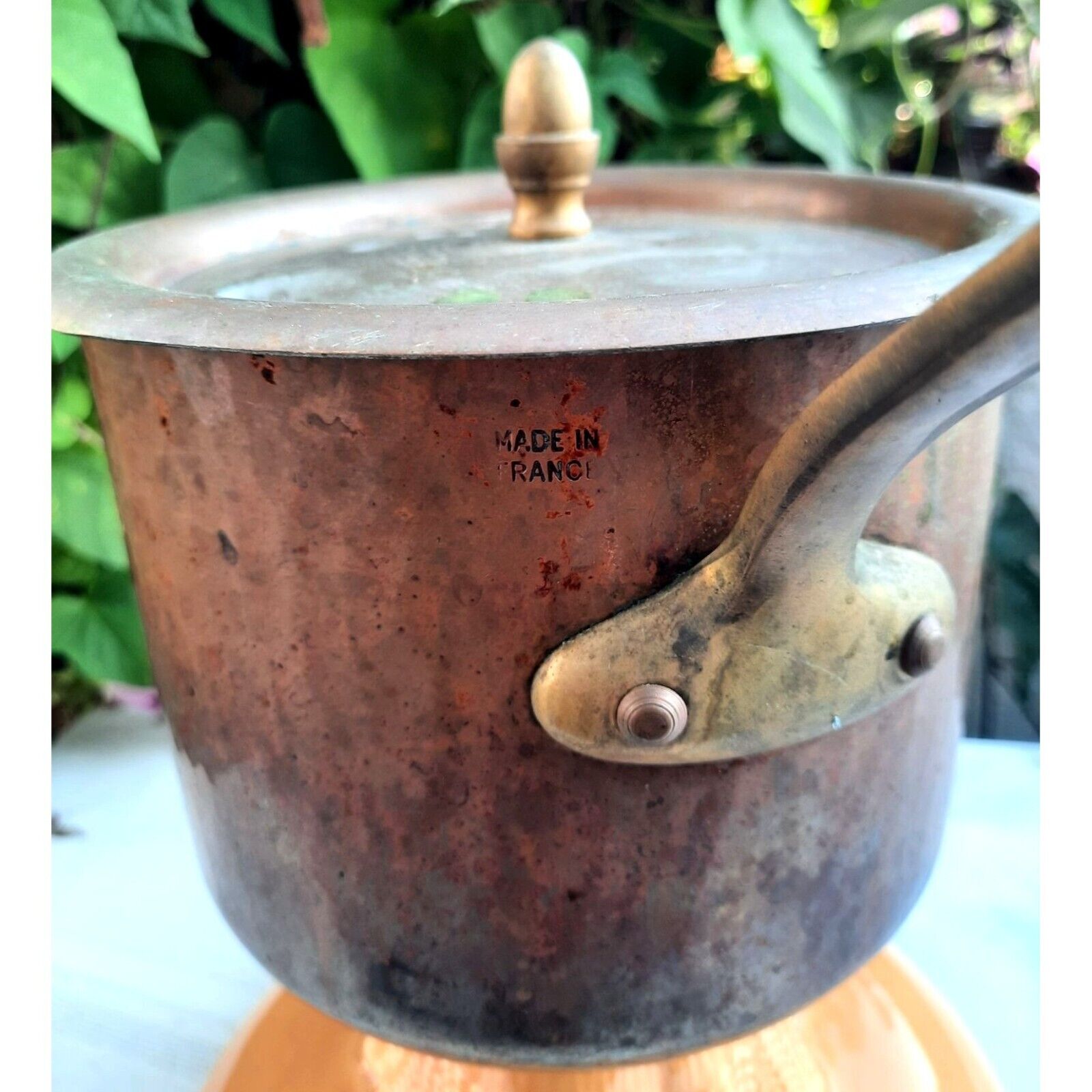 Vintage French Hand Hammered Copper Sauce Pan with Lid
