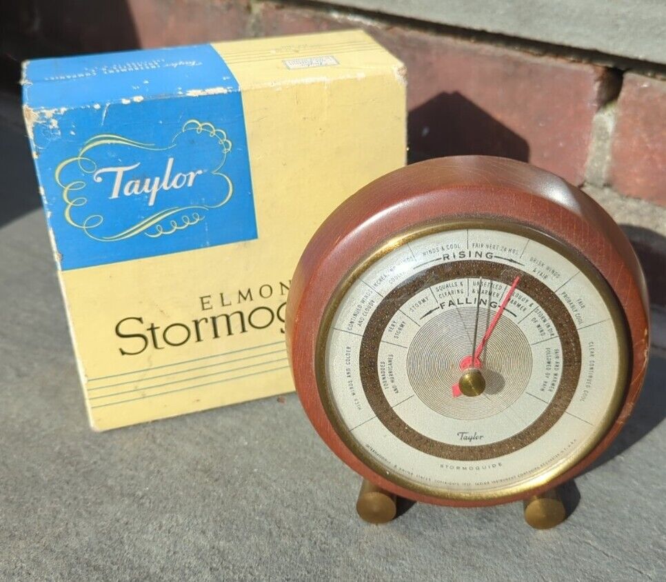 Vintage 1927 Wooden Taylor Stormguide Wood Barometer With Original Box 