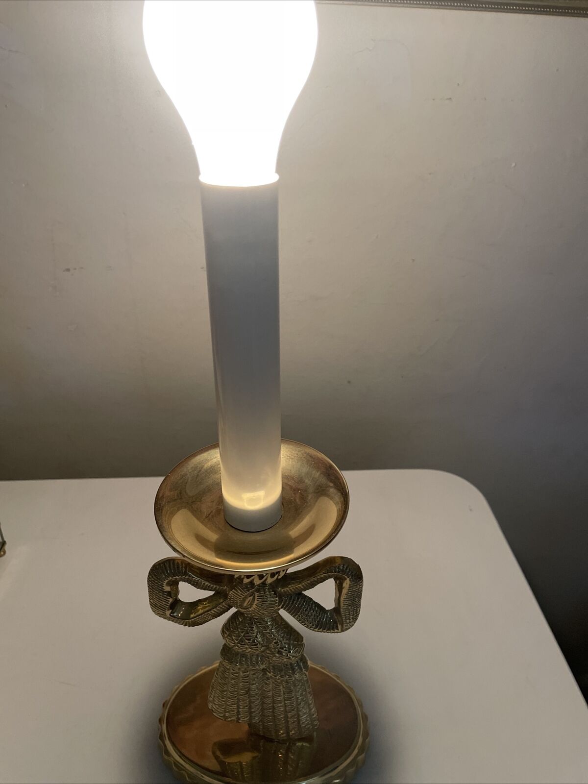Solid Brass Bow Two-Way Candle Table Lamp (no shade) 19”