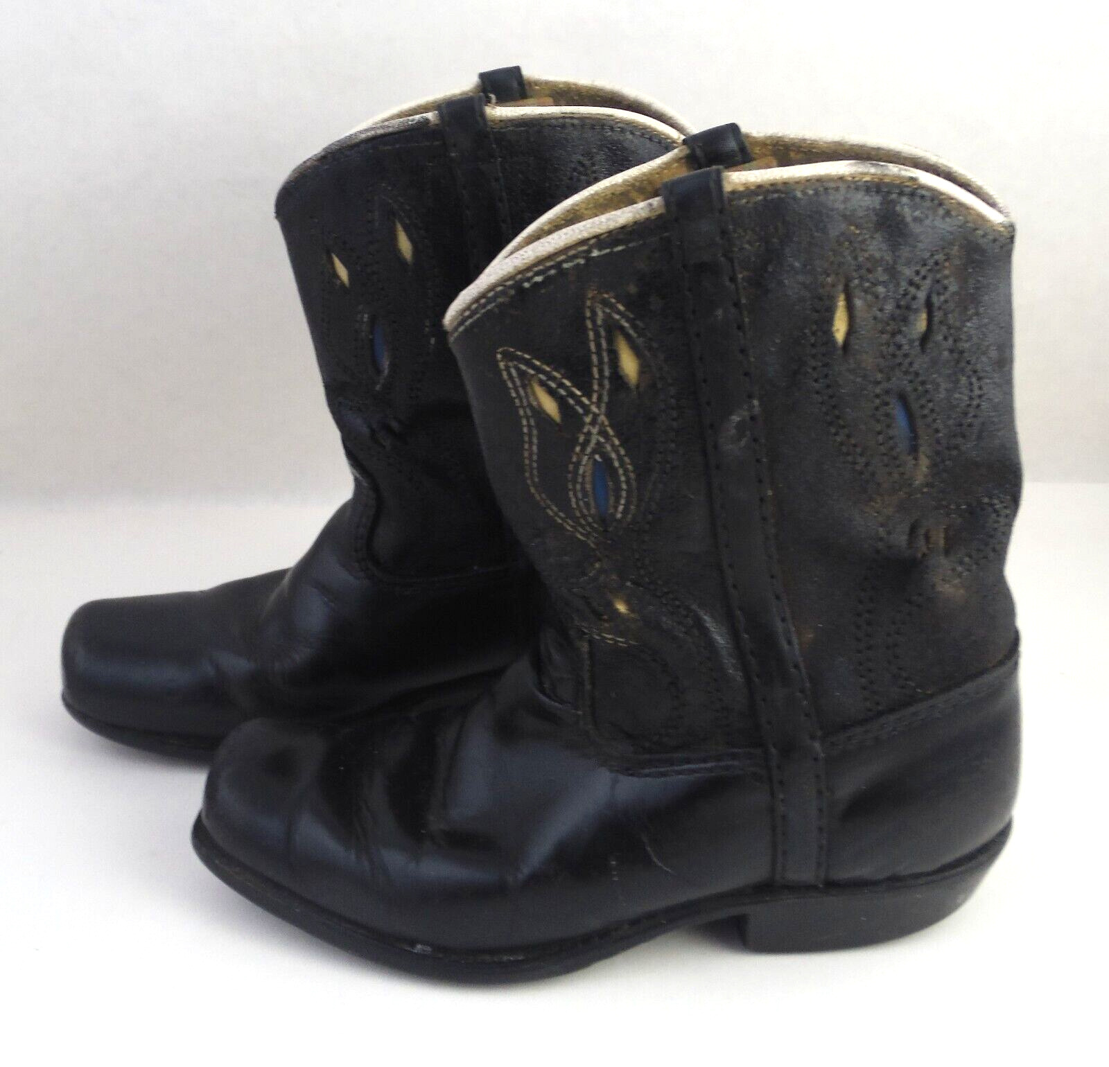 Distressed  Leather  1950's Vintage Kids Cowboy Boots size 4/5 Black USA