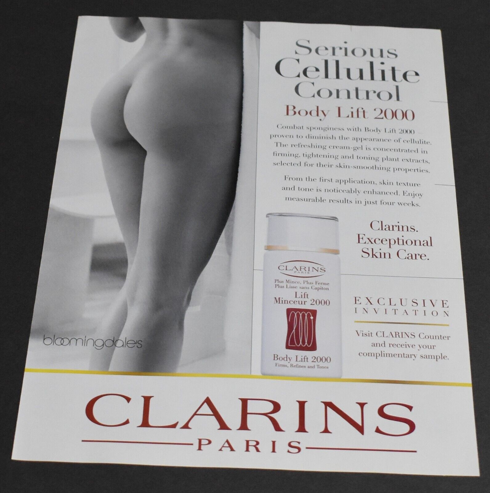 2000 Print Ad Cellulite Control Female Figure Clarins Paris Long Legs art Beauty