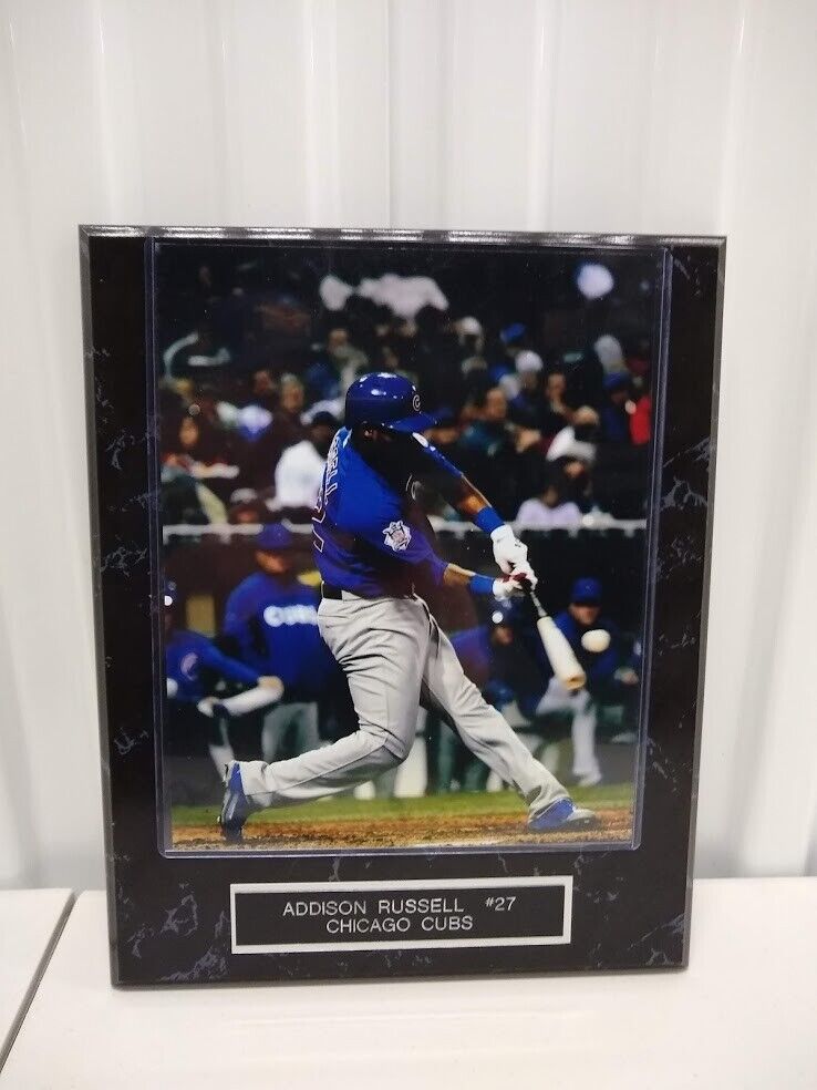 Addison Russell Chicago Cubs 10 1/2 x 13 Black Marble Plaque With 8x10 Photo