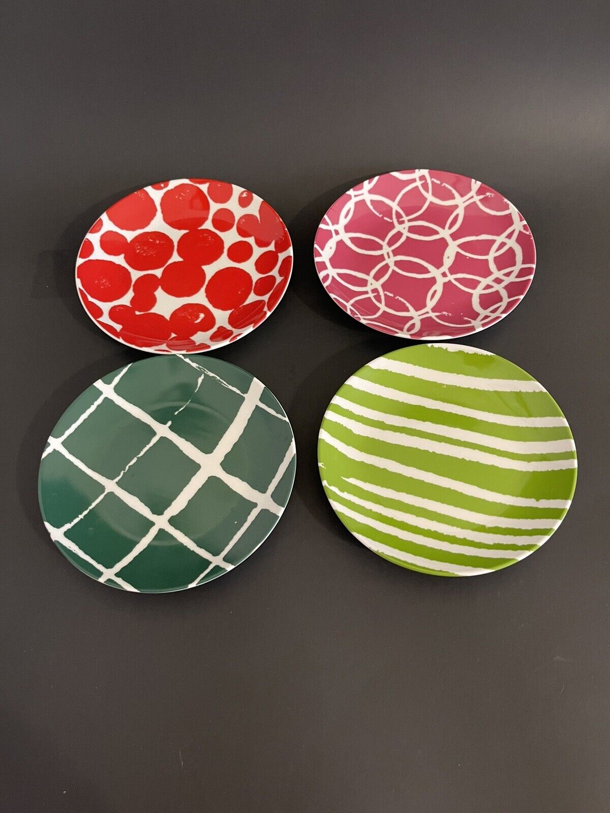 CRATE & BARREL JENNY BOWERS (4) Assorted Designs & Colors APPETIZER PLATES 6.5”