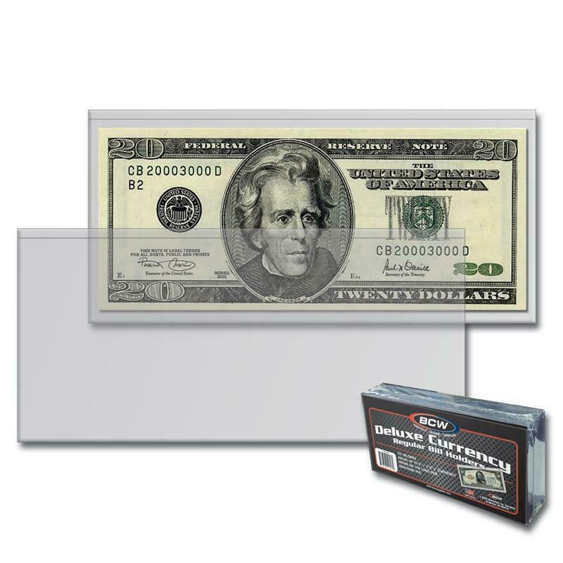 Case of 1000 BCW Deluxe Semi Rigid Regular Modern US Currency Bill Holders