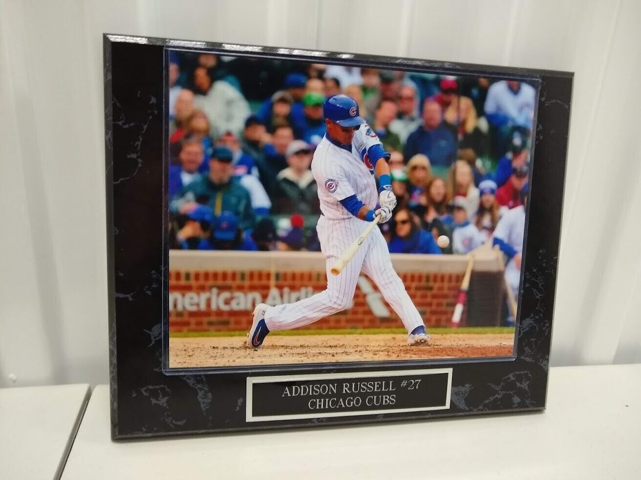 Addison Russell Chicago Cubs 10 1/2 x 13 Black Marble Plaque With 8x10 Photo